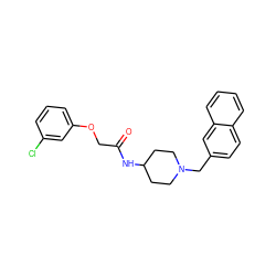 O=C(COc1cccc(Cl)c1)NC1CCN(Cc2ccc3ccccc3c2)CC1 ZINC000040872401