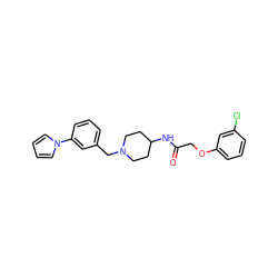 O=C(COc1cccc(Cl)c1)NC1CCN(Cc2cccc(-n3cccc3)c2)CC1 ZINC000035919765