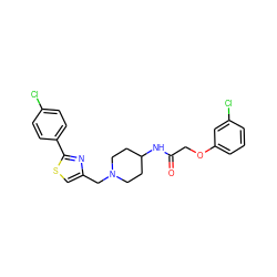 O=C(COc1cccc(Cl)c1)NC1CCN(Cc2csc(-c3ccc(Cl)cc3)n2)CC1 ZINC000045498452