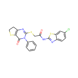 O=C(CSc1nc2c(c(=O)n1-c1ccccc1)SCC2)Nc1nc2ccc(Cl)cc2s1 ZINC000095582482
