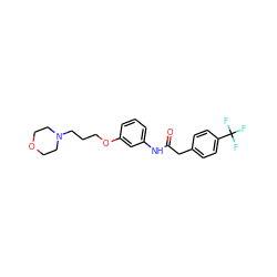 O=C(Cc1ccc(C(F)(F)F)cc1)Nc1cccc(OCCCN2CCOCC2)c1 ZINC000040863409
