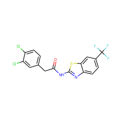 O=C(Cc1ccc(Cl)c(Cl)c1)Nc1nc2ccc(C(F)(F)F)cc2s1 ZINC000169309144