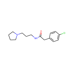 O=C(Cc1ccc(Cl)cc1)NCCCN1CCCC1 ZINC000013668876