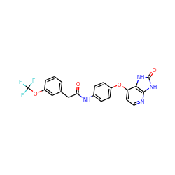 O=C(Cc1cccc(OC(F)(F)F)c1)Nc1ccc(Oc2ccnc3[nH]c(=O)[nH]c23)cc1 ZINC000045496552