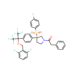 O=C(Cc1ccccc1)N1CC[C@](c2ccc(C(OCc3c(F)cccc3F)(C(F)(F)F)C(F)(F)F)cc2)(S(=O)(=O)c2ccc(F)cc2)C1 ZINC001772641223