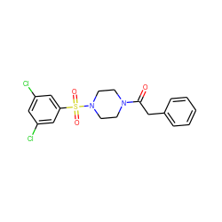 O=C(Cc1ccccc1)N1CCN(S(=O)(=O)c2cc(Cl)cc(Cl)c2)CC1 ZINC000040421361
