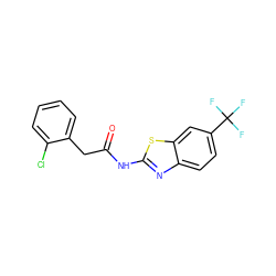 O=C(Cc1ccccc1Cl)Nc1nc2ccc(C(F)(F)F)cc2s1 ZINC000169309122