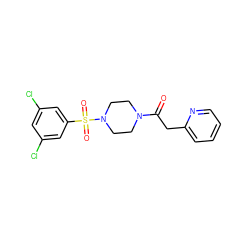 O=C(Cc1ccccn1)N1CCN(S(=O)(=O)c2cc(Cl)cc(Cl)c2)CC1 ZINC000040918951