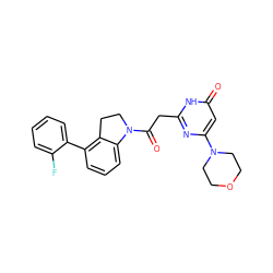 O=C(Cc1nc(N2CCOCC2)cc(=O)[nH]1)N1CCc2c(-c3ccccc3F)cccc21 ZINC000147073050