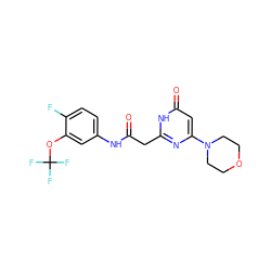 O=C(Cc1nc(N2CCOCC2)cc(=O)[nH]1)Nc1ccc(F)c(OC(F)(F)F)c1 ZINC000115071644