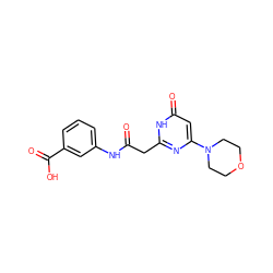 O=C(Cc1nc(N2CCOCC2)cc(=O)[nH]1)Nc1cccc(C(=O)O)c1 ZINC000115060692