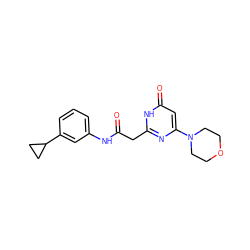 O=C(Cc1nc(N2CCOCC2)cc(=O)[nH]1)Nc1cccc(C2CC2)c1 ZINC000205267931