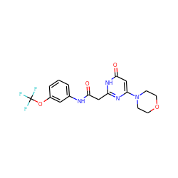O=C(Cc1nc(N2CCOCC2)cc(=O)[nH]1)Nc1cccc(OC(F)(F)F)c1 ZINC000115076650