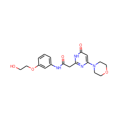 O=C(Cc1nc(N2CCOCC2)cc(=O)[nH]1)Nc1cccc(OCCO)c1 ZINC000115069823