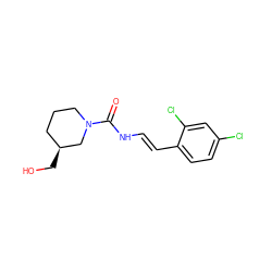 O=C(N/C=C/c1ccc(Cl)cc1Cl)N1CCC[C@H](CO)C1 ZINC000045338271