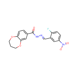 O=C(N/N=C/c1cc([N+](=O)[O-])ccc1F)c1ccc2c(c1)OCCCO2 ZINC001772652264