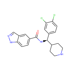 O=C(N[C@@H](c1ccc(Cl)c(Cl)c1)C1CCNCC1)c1ccc2[nH]ncc2c1 ZINC000072178618