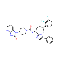 O=C(N[C@@H]1CC[C@@H](c2cccc(F)c2F)Cn2c(-c3ccccc3)cnc21)N1CCC(n2c(=O)[nH]c3ncccc32)CC1 ZINC000071335372