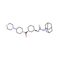 O=C(N[C@@H]1CCC[C@H](C(=O)N2CCC(N3CCOCC3)CC2)C1)NC12CC3CC(CC(C3)C1)C2 ZINC000084758402