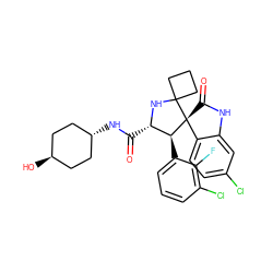 O=C(N[C@H]1CC[C@H](O)CC1)[C@@H]1NC2(CCC2)[C@@]2(C(=O)Nc3cc(Cl)ccc32)[C@H]1c1cccc(Cl)c1F ZINC000299834456