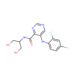 O=C(NC(CO)CO)c1ncncc1Nc1ccc(I)cc1F ZINC000169337220