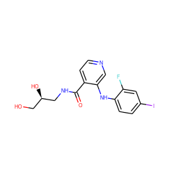 O=C(NC[C@H](O)CO)c1ccncc1Nc1ccc(I)cc1F ZINC000038226009