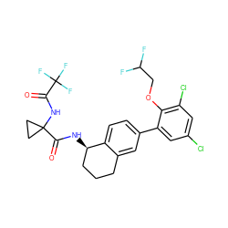 O=C(NC1(C(=O)N[C@@H]2CCCc3cc(-c4cc(Cl)cc(Cl)c4OCC(F)F)ccc32)CC1)C(F)(F)F ZINC000169697126