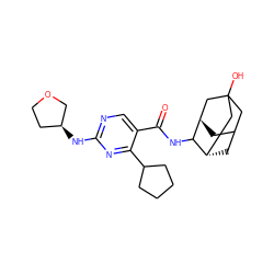 O=C(NC1[C@H]2CC3C[C@H]1CC(O)(C3)C2)c1cnc(N[C@H]2CCOC2)nc1C1CCCC1 ZINC000101584719