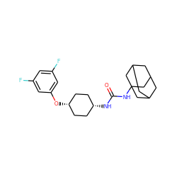 O=C(NC12CC3CC(CC(C3)C1)C2)N[C@H]1CC[C@@H](Oc2cc(F)cc(F)c2)CC1 ZINC000101140188