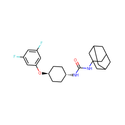 O=C(NC12CC3CC(CC(C3)C1)C2)N[C@H]1CC[C@H](Oc2cc(F)cc(F)c2)CC1 ZINC000101110379