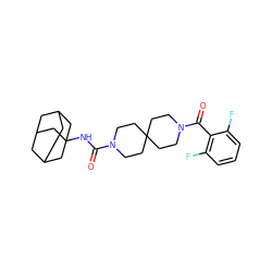 O=C(NC12CC3CC(CC(C3)C1)C2)N1CCC2(CC1)CCN(C(=O)c1c(F)cccc1F)CC2 ZINC000096285170