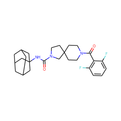O=C(NC12CC3CC(CC(C3)C1)C2)N1CCC2(CCN(C(=O)c3c(F)cccc3F)CC2)C1 ZINC000096285166
