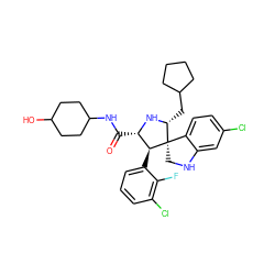 O=C(NC1CCC(O)CC1)[C@@H]1N[C@H](CC2CCCC2)[C@]2(CNc3cc(Cl)ccc32)[C@H]1c1cccc(Cl)c1F ZINC000169701399