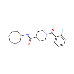 O=C(NC1CCCCCC1)C1CCN(C(=O)c2ccccc2F)CC1 ZINC000009341195