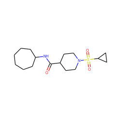O=C(NC1CCCCCC1)C1CCN(S(=O)(=O)C2CC2)CC1 ZINC000073221546