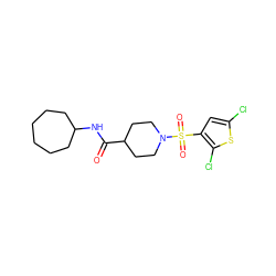 O=C(NC1CCCCCC1)C1CCN(S(=O)(=O)c2cc(Cl)sc2Cl)CC1 ZINC000073222615