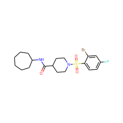 O=C(NC1CCCCCC1)C1CCN(S(=O)(=O)c2ccc(F)cc2Br)CC1 ZINC000073223864