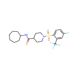 O=C(NC1CCCCCC1)C1CCN(S(=O)(=O)c2ccc(F)cc2C(F)(F)F)CC1 ZINC000073219702