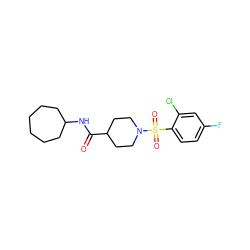 O=C(NC1CCCCCC1)C1CCN(S(=O)(=O)c2ccc(F)cc2Cl)CC1 ZINC000073221319