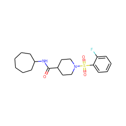 O=C(NC1CCCCCC1)C1CCN(S(=O)(=O)c2ccccc2F)CC1 ZINC000015303137
