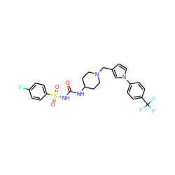O=C(NC1CCN(Cc2ccn(-c3ccc(C(F)(F)F)cc3)c2)CC1)NS(=O)(=O)c1ccc(F)cc1 ZINC000043019029