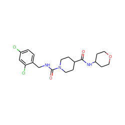 O=C(NC1CCOCC1)C1CCN(C(=O)NCc2ccc(Cl)cc2Cl)CC1 ZINC000045246028