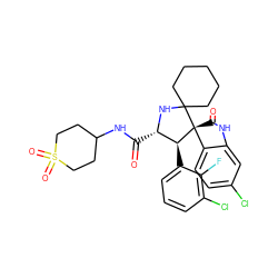 O=C(NC1CCS(=O)(=O)CC1)[C@@H]1NC2(CCCCC2)[C@@]2(C(=O)Nc3cc(Cl)ccc32)[C@H]1c1cccc(Cl)c1F ZINC000205353108