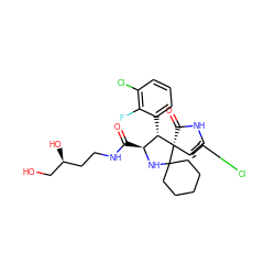 O=C(NCC[C@H](O)CO)[C@@H]1NC2(CCCCC2)[C@@]2(C(=O)Nc3cc(Cl)ccc32)[C@H]1c1cccc(Cl)c1F ZINC000299840100