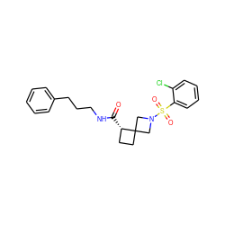 O=C(NCCCc1ccccc1)[C@H]1CCC12CN(S(=O)(=O)c1ccccc1Cl)C2 ZINC000205434866