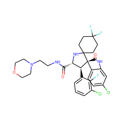 O=C(NCCN1CCOCC1)[C@@H]1NC2(CCC(F)(F)CC2)[C@@]2(C(=O)Nc3cc(Cl)ccc32)[C@H]1c1cccc(Cl)c1F ZINC000169700238