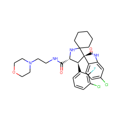 O=C(NCCN1CCOCC1)[C@@H]1NC2(CCCCC2)[C@@]2(C(=O)Nc3cc(Cl)ccc32)[C@H]1c1cccc(Cl)c1F ZINC000169700246
