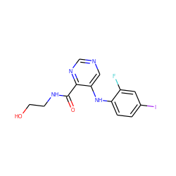 O=C(NCCO)c1ncncc1Nc1ccc(I)cc1F ZINC000169337211