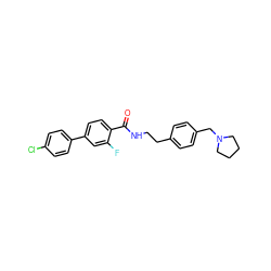 O=C(NCCc1ccc(CN2CCCC2)cc1)c1ccc(-c2ccc(Cl)cc2)cc1F ZINC000144895700
