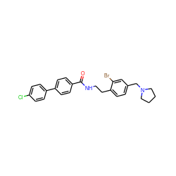 O=C(NCCc1ccc(CN2CCCC2)cc1Br)c1ccc(-c2ccc(Cl)cc2)cc1 ZINC000203208768